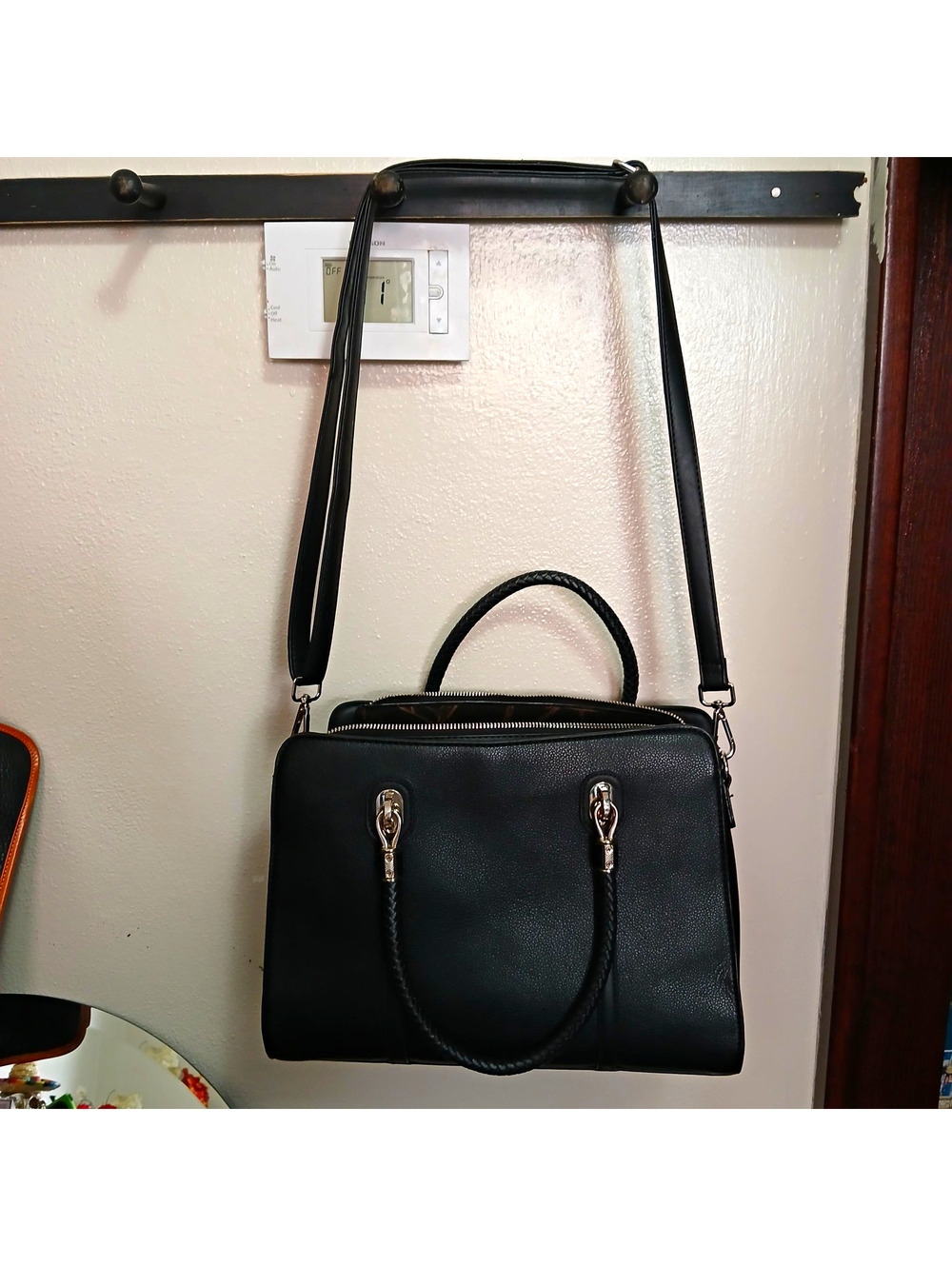 Black Women’s Satchel Top Handle Bag Zip Closure Detachable Crossbody Strap